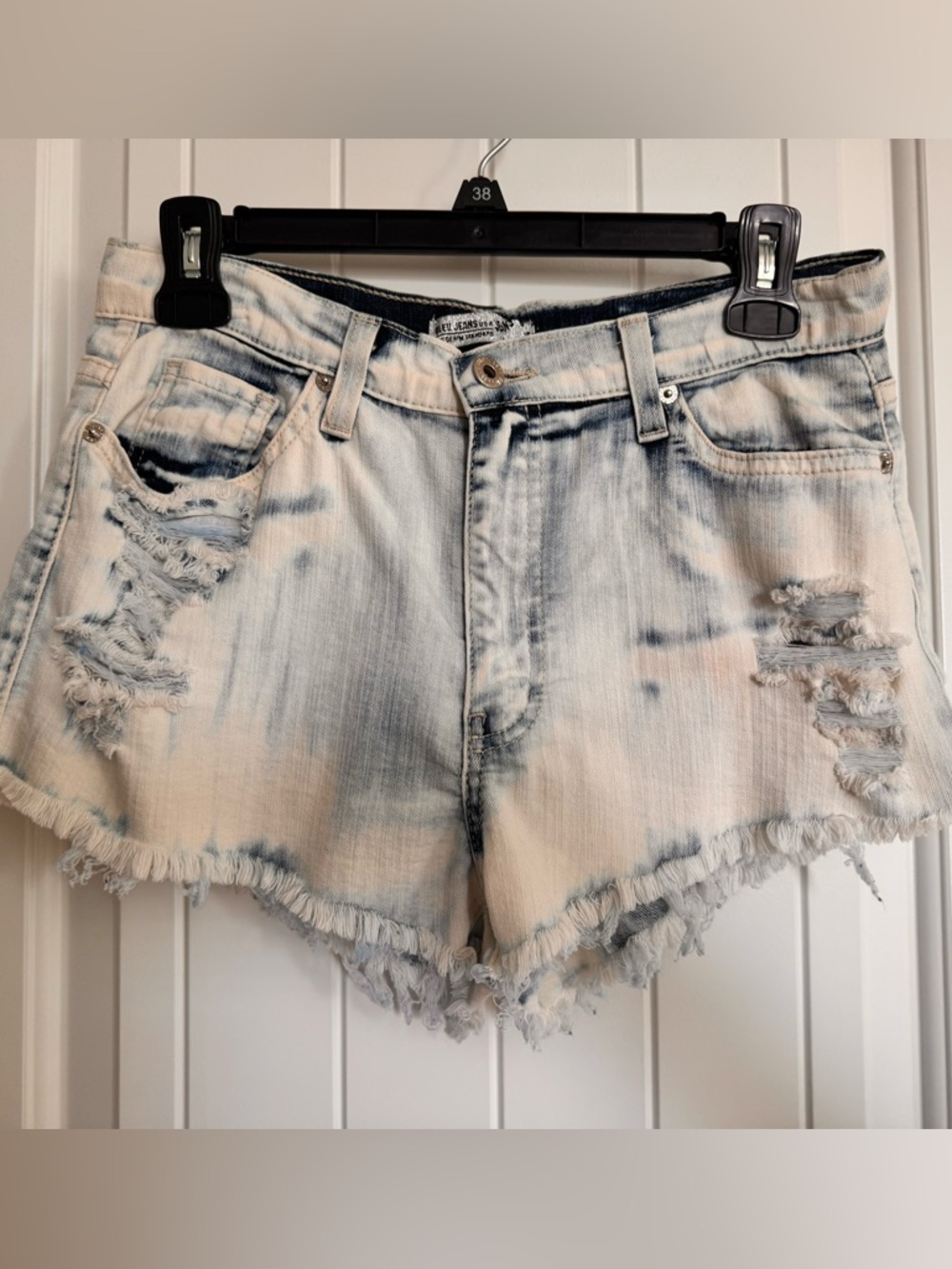 Light Blue Tie-Dye Denim Cutoff Shorts size Large runs small